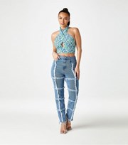 Urban Bliss Blue Frayed Inside Out Mom Jeans